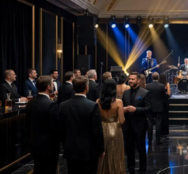 Látványos élő koncert fényekkel és közönséggel
