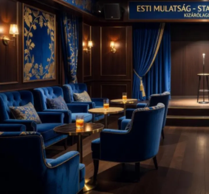 Elegáns stand-up eseményhelyszín kényelmes ülőhelyekkel